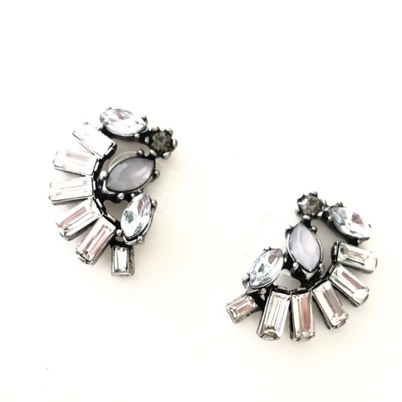 NWT Banana Republic Opal Fan Silver Art Deco Crystal Baguette Earrings - Picture 3 of 10